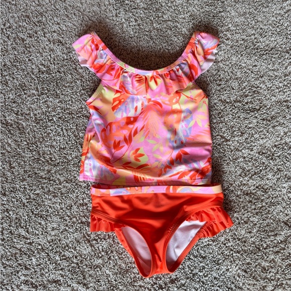 Wonder Nation Toddler Girl Ruffle Tankini Swimsuit Tropical 2 piece– Size 5T - Picture 10 of 12
